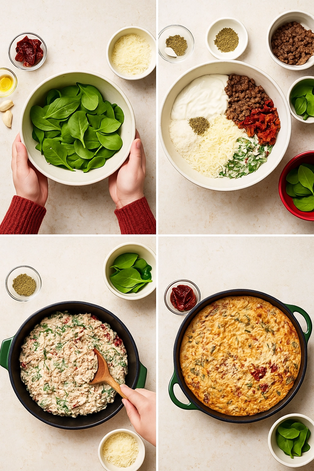 Baking creamy Marry Me Dip in cast iron skillet