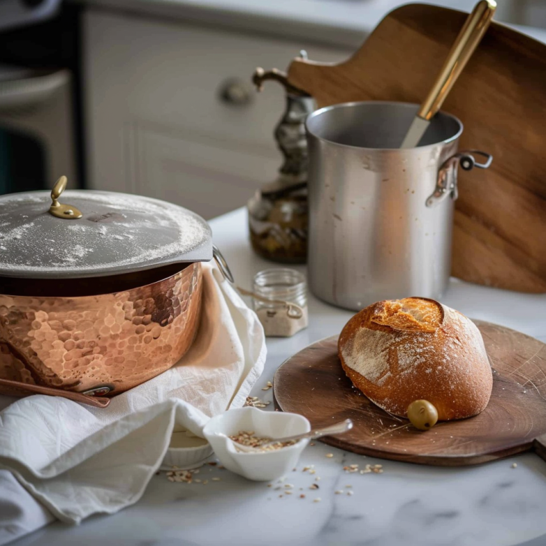 freshly baked sourdough bread recipe loaf on parchment paper