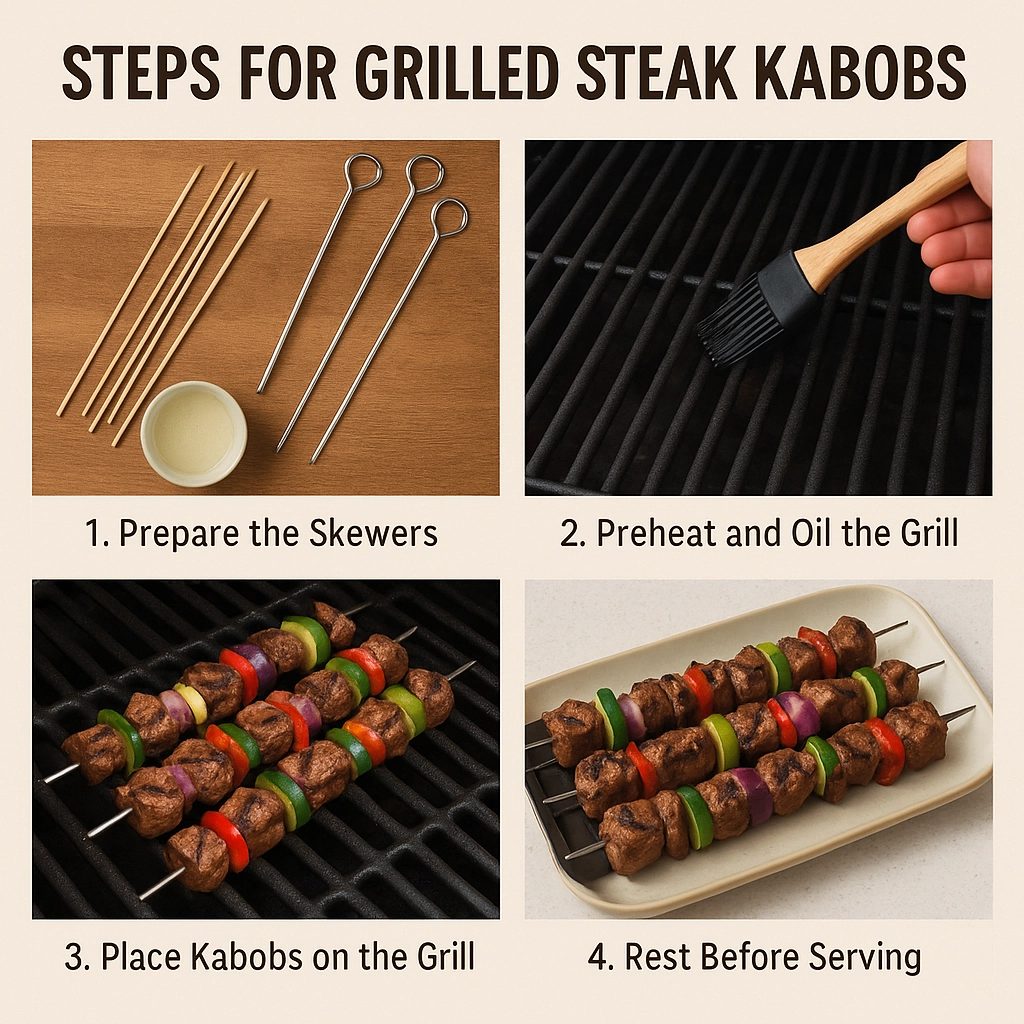grilling steak kabobs on outdoor grill
