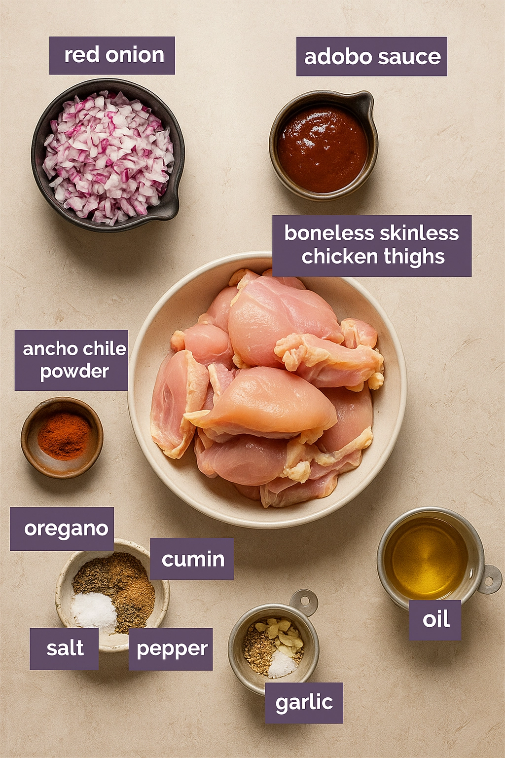 Ingredients for chipotle chicken recipe laid out on a counter