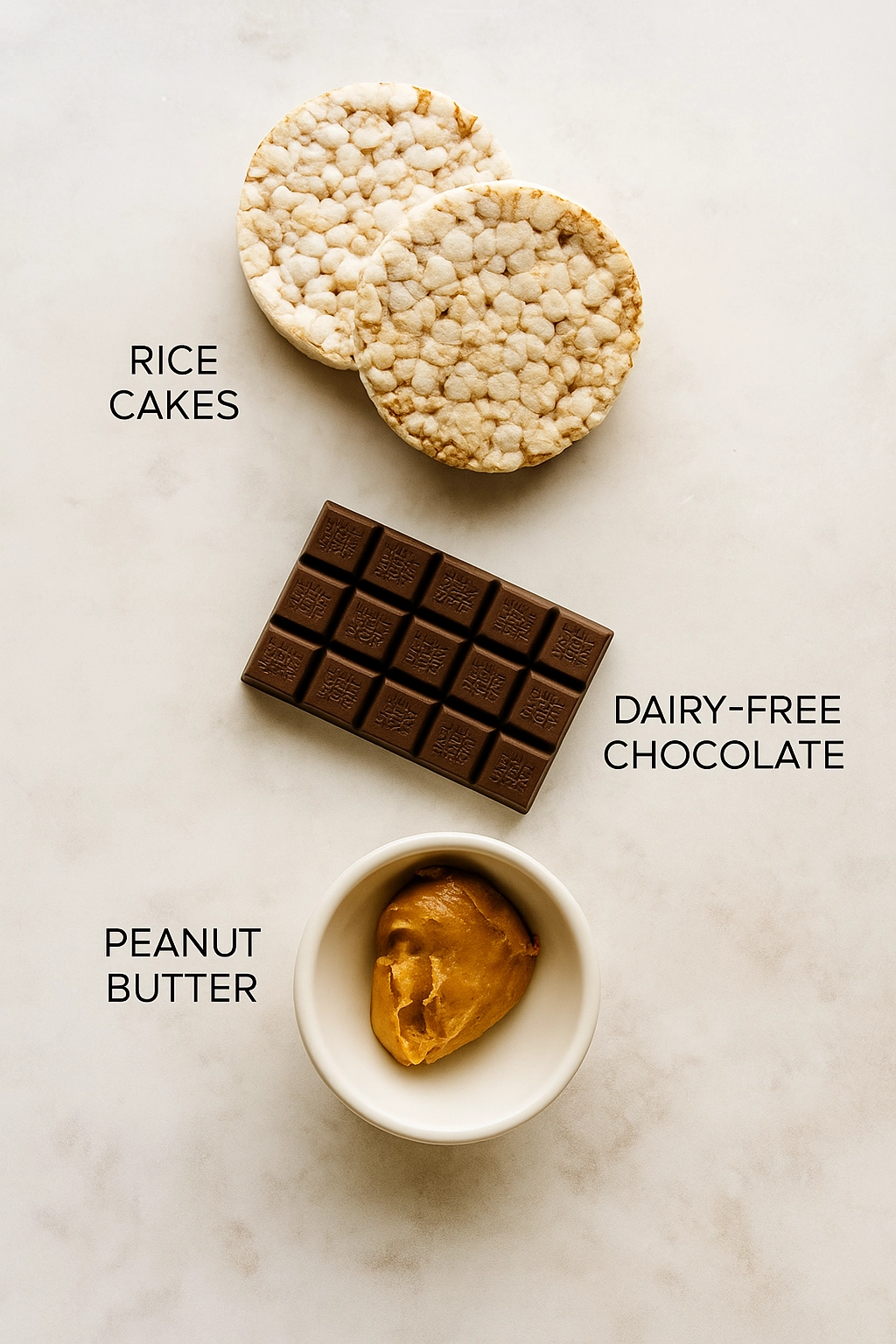 Ingredients for chocolate rice cakes recipe on countertop