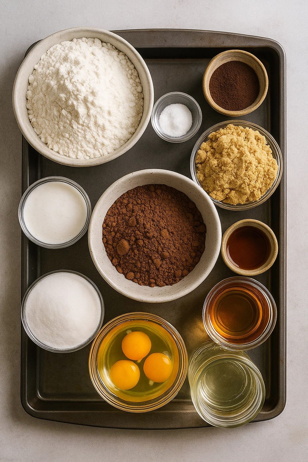 Step-by-step process of mixing and frosting gluten free chocolate cake