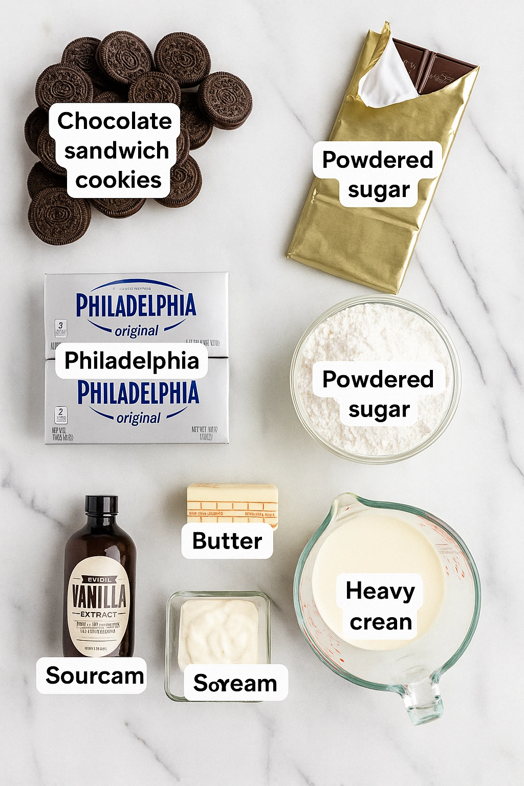 ingredients for 3-ingredient no bake chocolate cheesecake