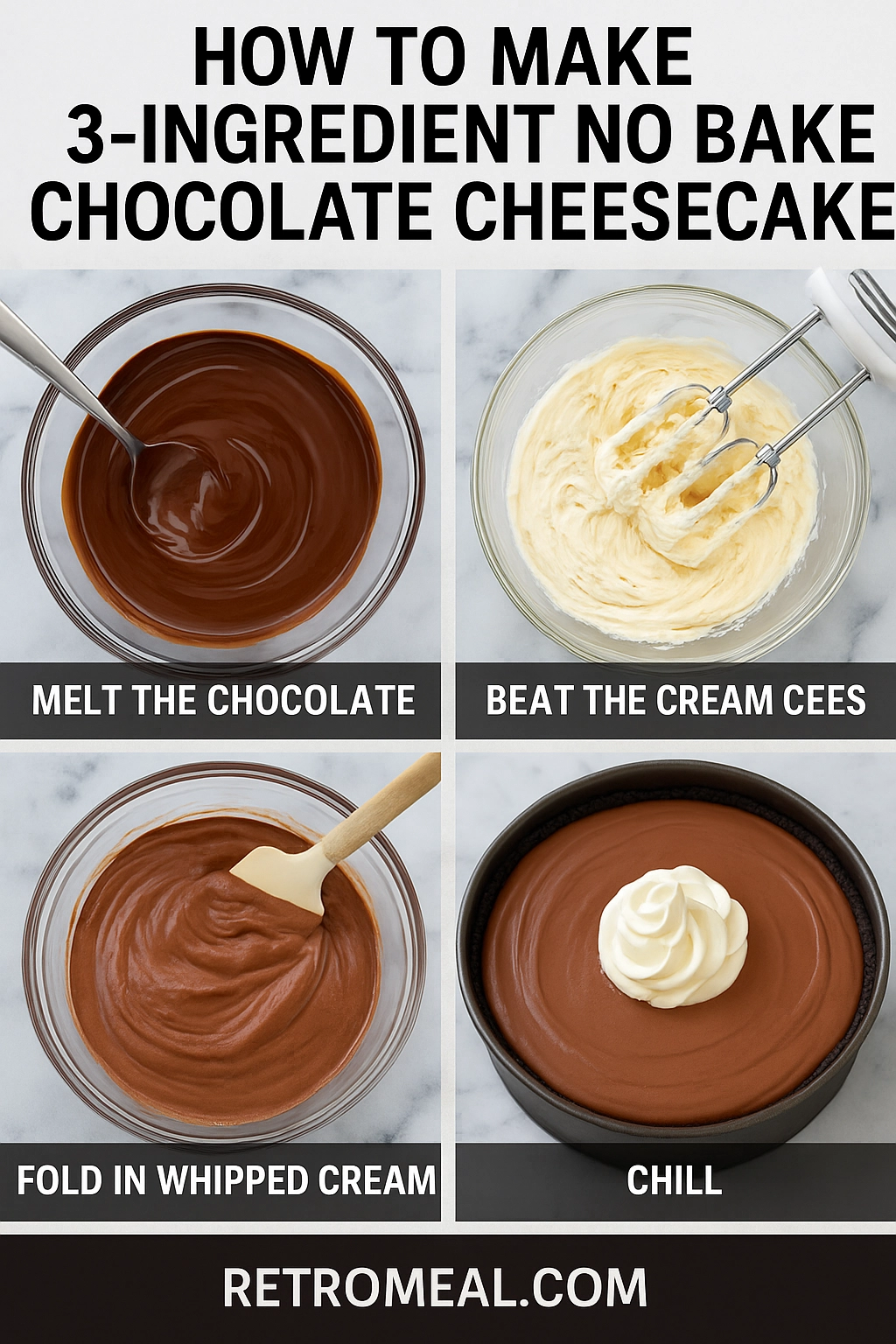how to make 3-ingredient no bake chocolate cheesecake
