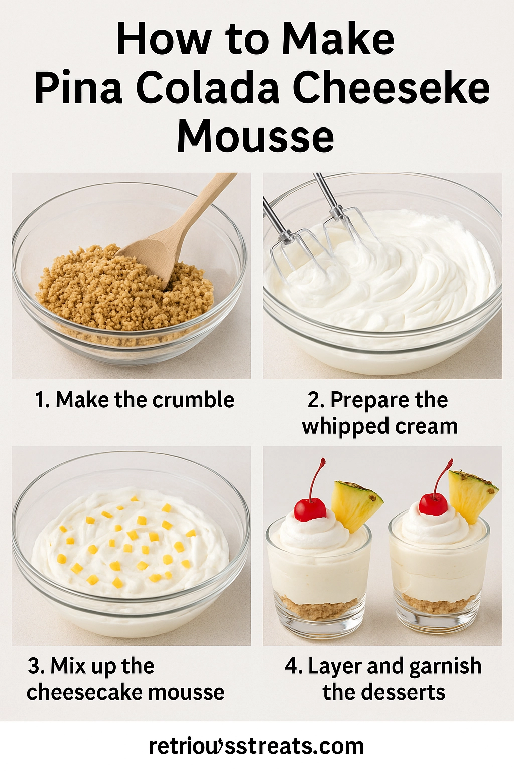 Ingredients for Pina Colada Cheesecake Mousse including pineapple, coconut, and cream cheese