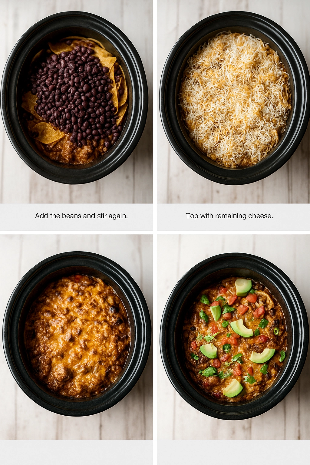 Step-by-step Crockpot Taco Casserole process in a slow cooker