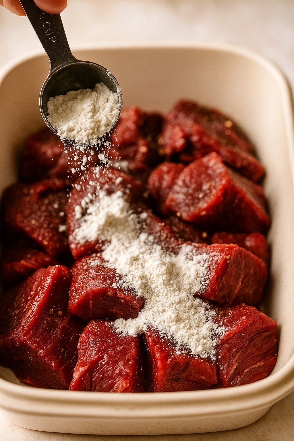 Step-by-step process of making beef stew with potatoes in a Dutch oven Step-by-step process of making beef stew with potatoes in a Dutch oven