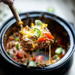 Crockpot Taco Casserole slow cooker dinner with cheese and chips