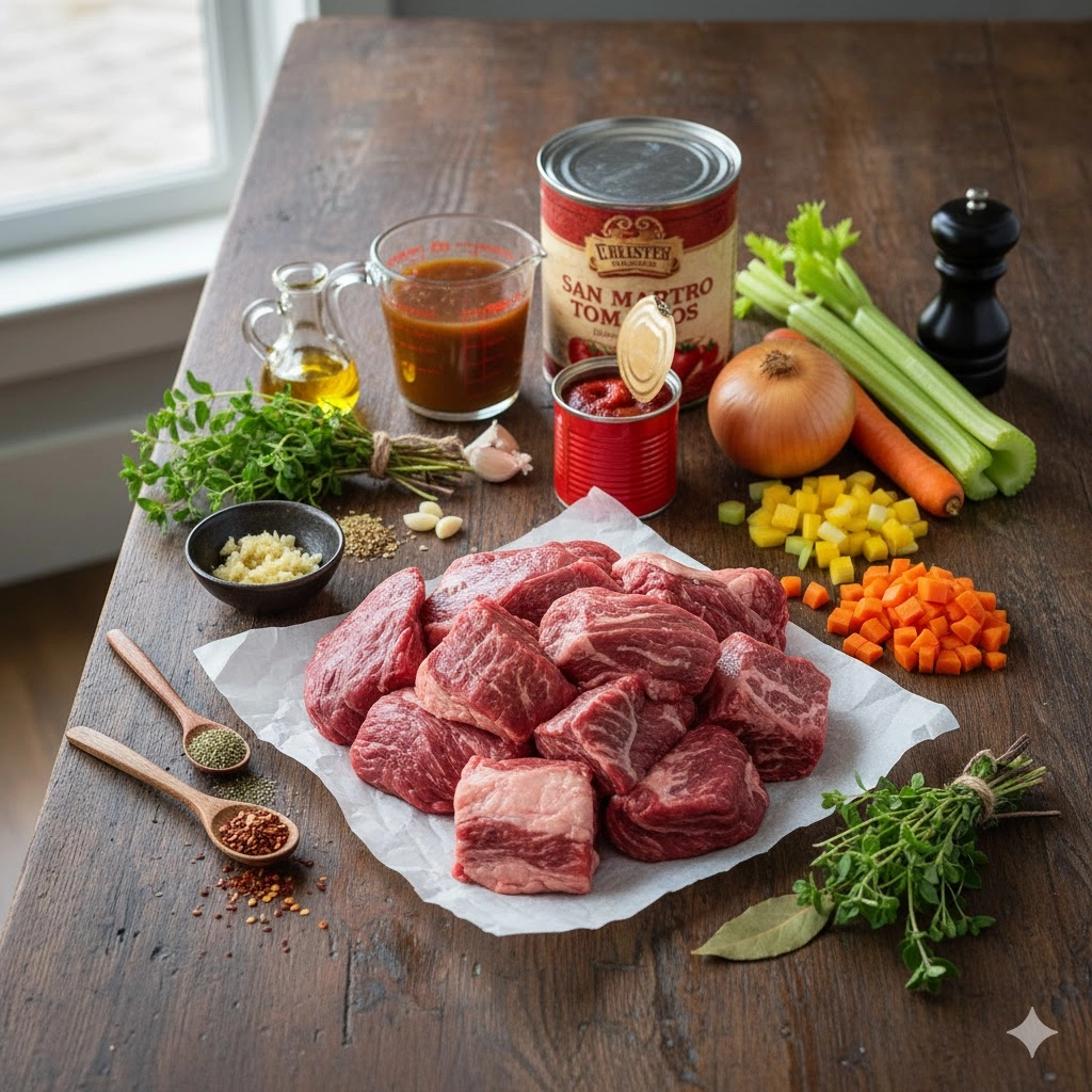 Close-up of beef chuck being seared in a pot to achieve a dark brown crust before making Slow Cooker Italian Beef Ragu.