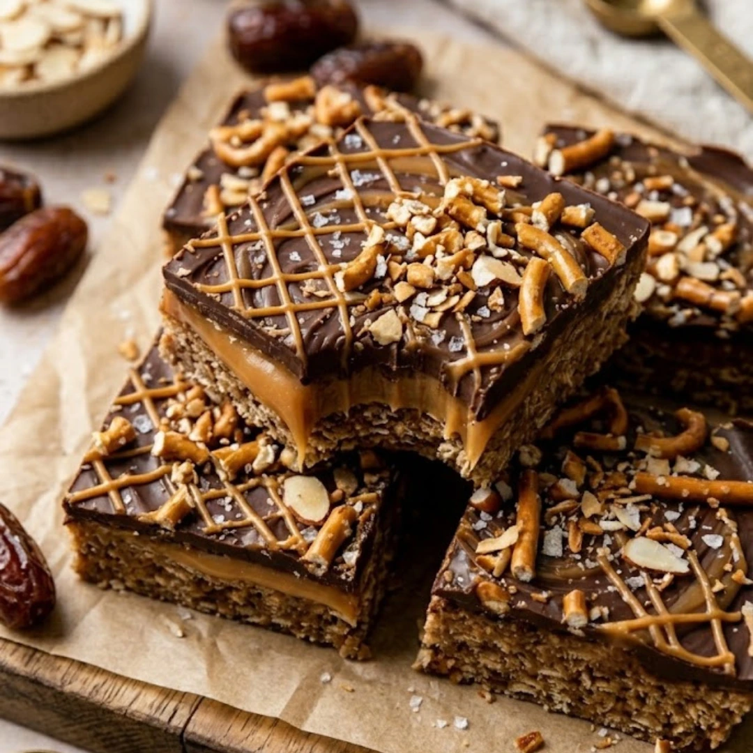 No Bake Salted Caramel Pretzel Bars