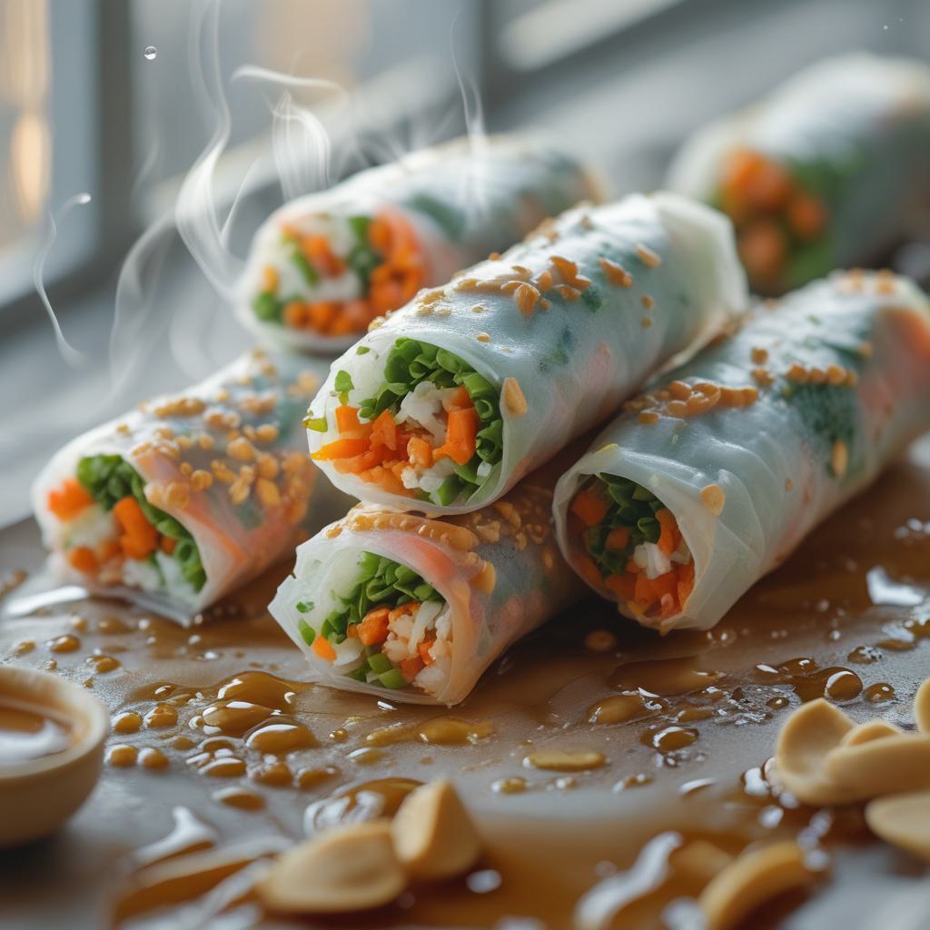 easy fresh vegetarian spring rolls with homemade peanut sauce